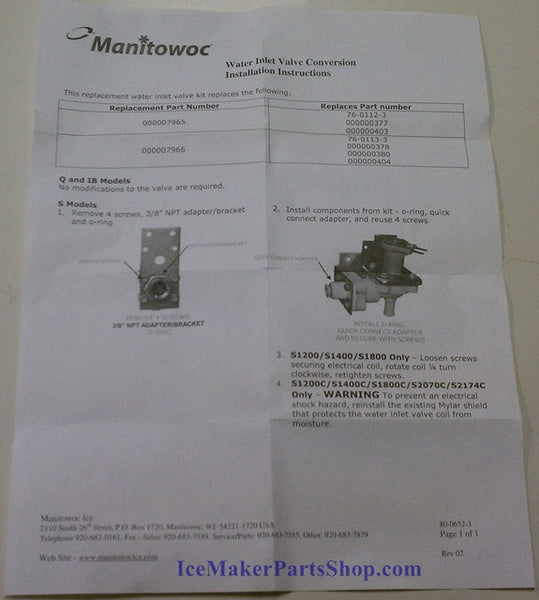 Manitowoc 208230v Water Inlet Valve 00007966 Free Shipping